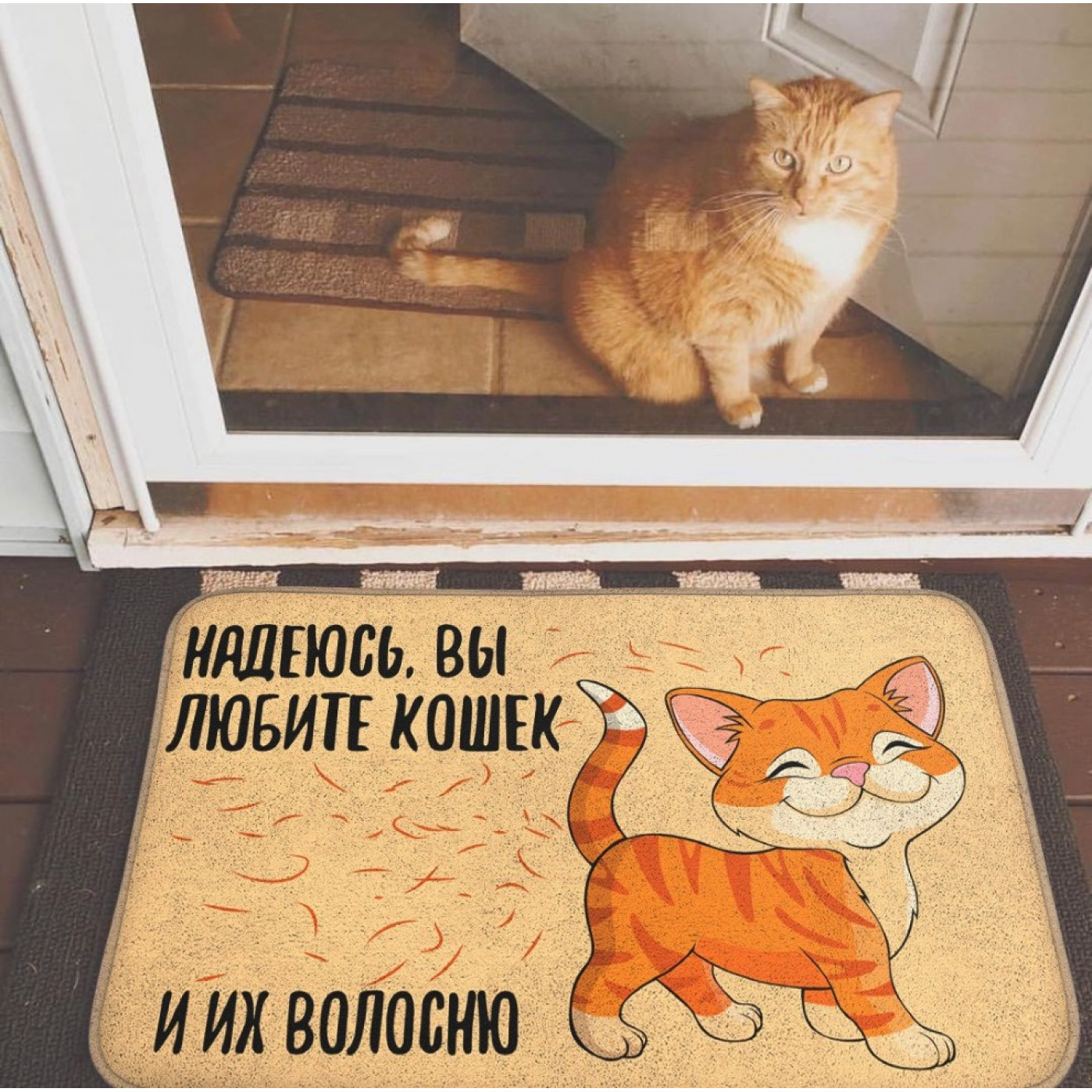 Коврик придверный Надеюсь, вы любите кошек и их волосню
