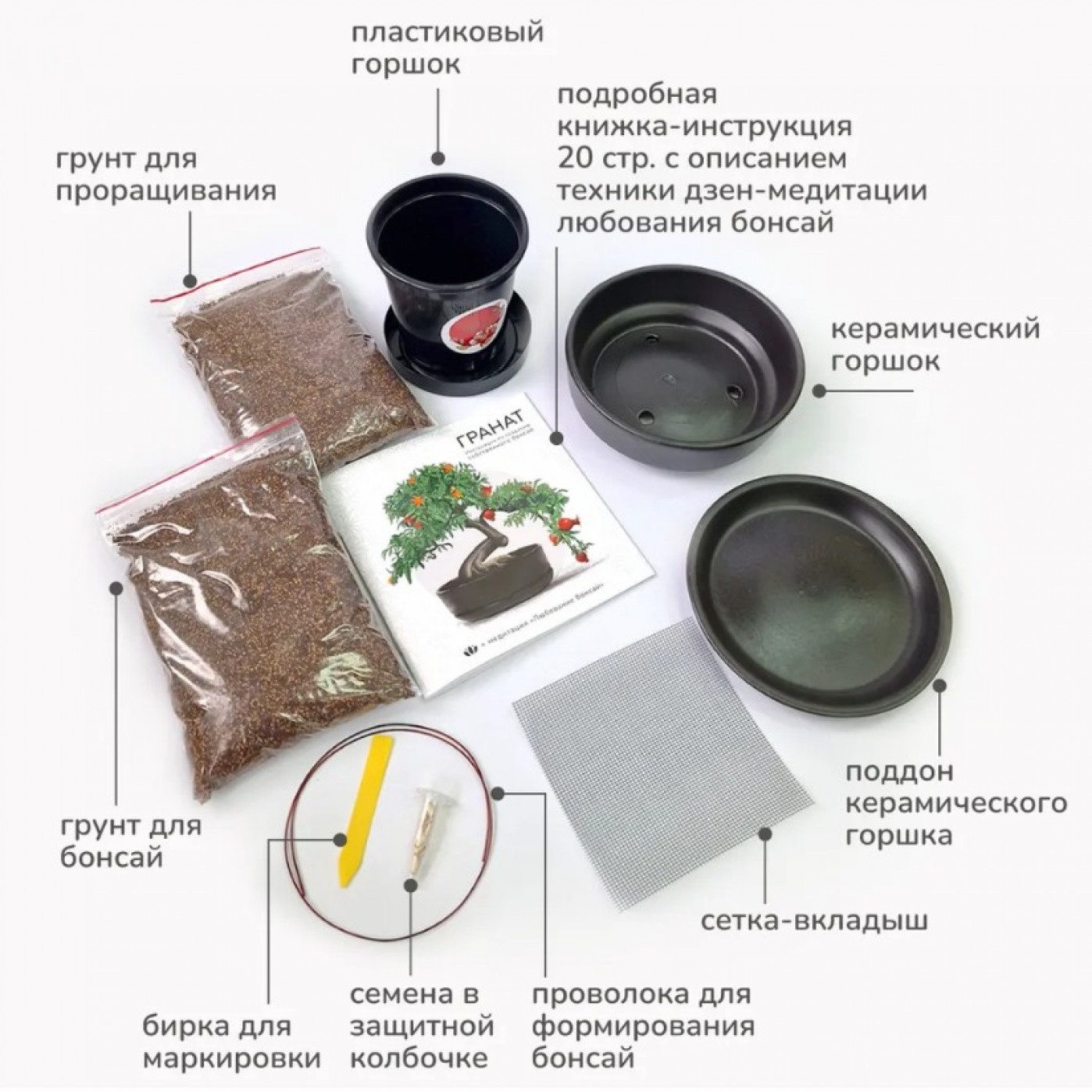 Большой набор для выращивания бонсай Гранат
