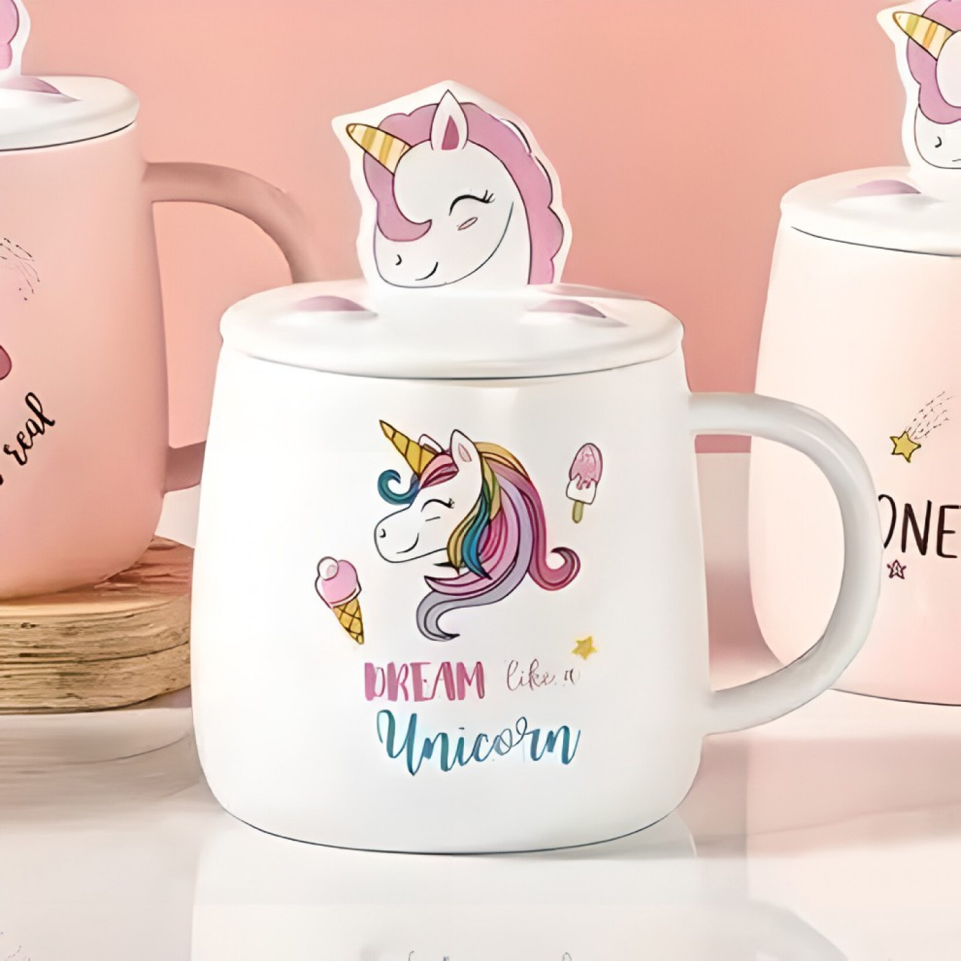Кружка с крышкой и ложкой Dream like a Unicorn
