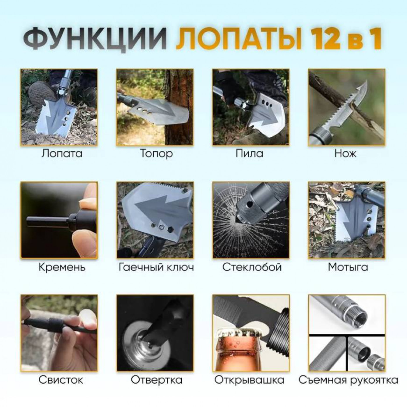 Многофункциональная тактическая лопата 12 в 1 Многофункциональная тактическая лопата 12 в 1