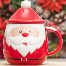 Кружка с крышкой и ложкой Новогодний Санта