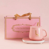 Подарочный набор Lucky кружка с подставкой для подогрева розовый