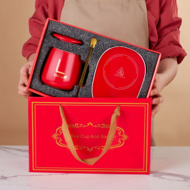 Подарочный набор Lucky кружка с подставкой для подогрева красный-2