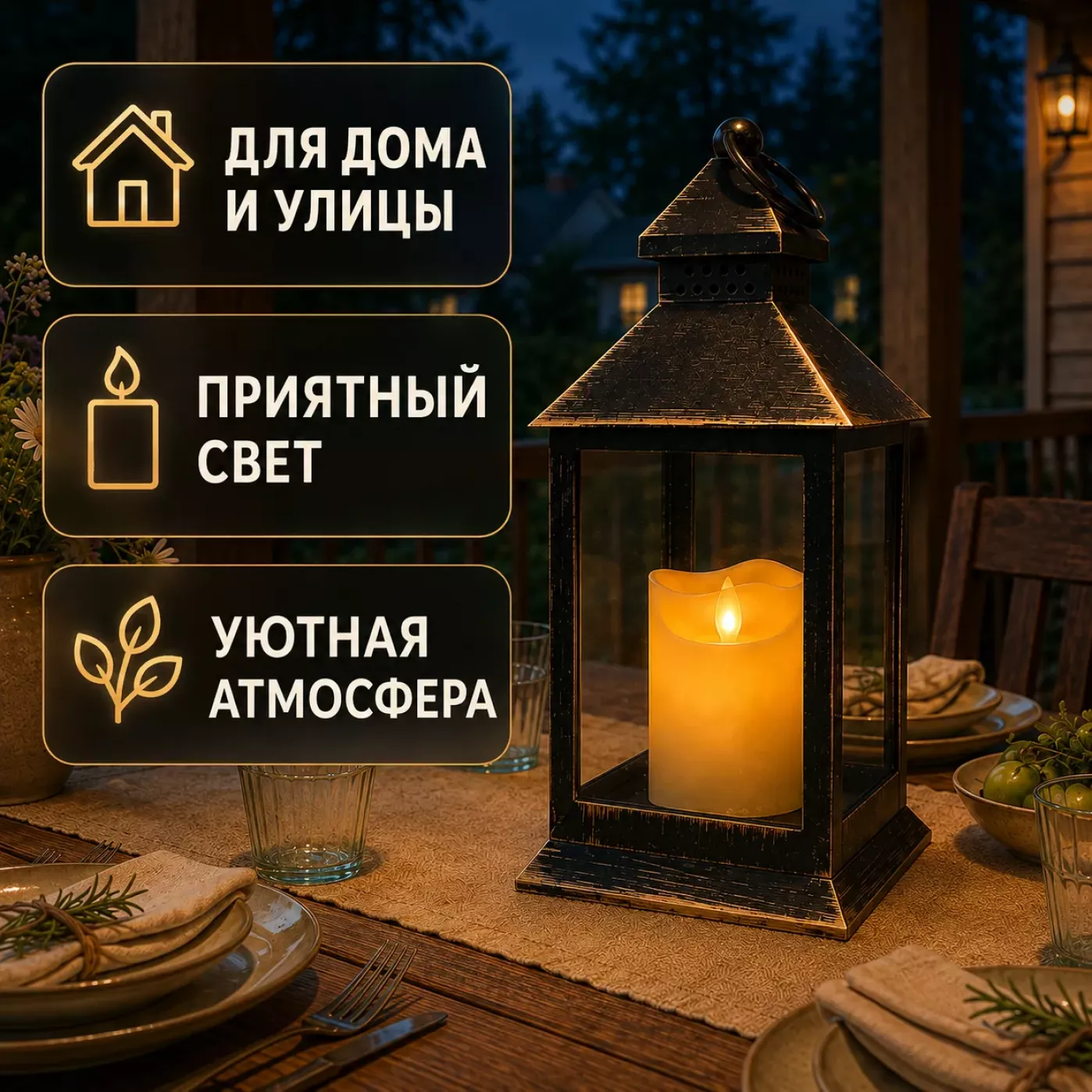 Светильник Фонарь в ретро стиле с электронной LED свечой