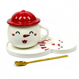 Кружка с блюдцем Снеговик красный Кружка с блюдцем Снеговик красный