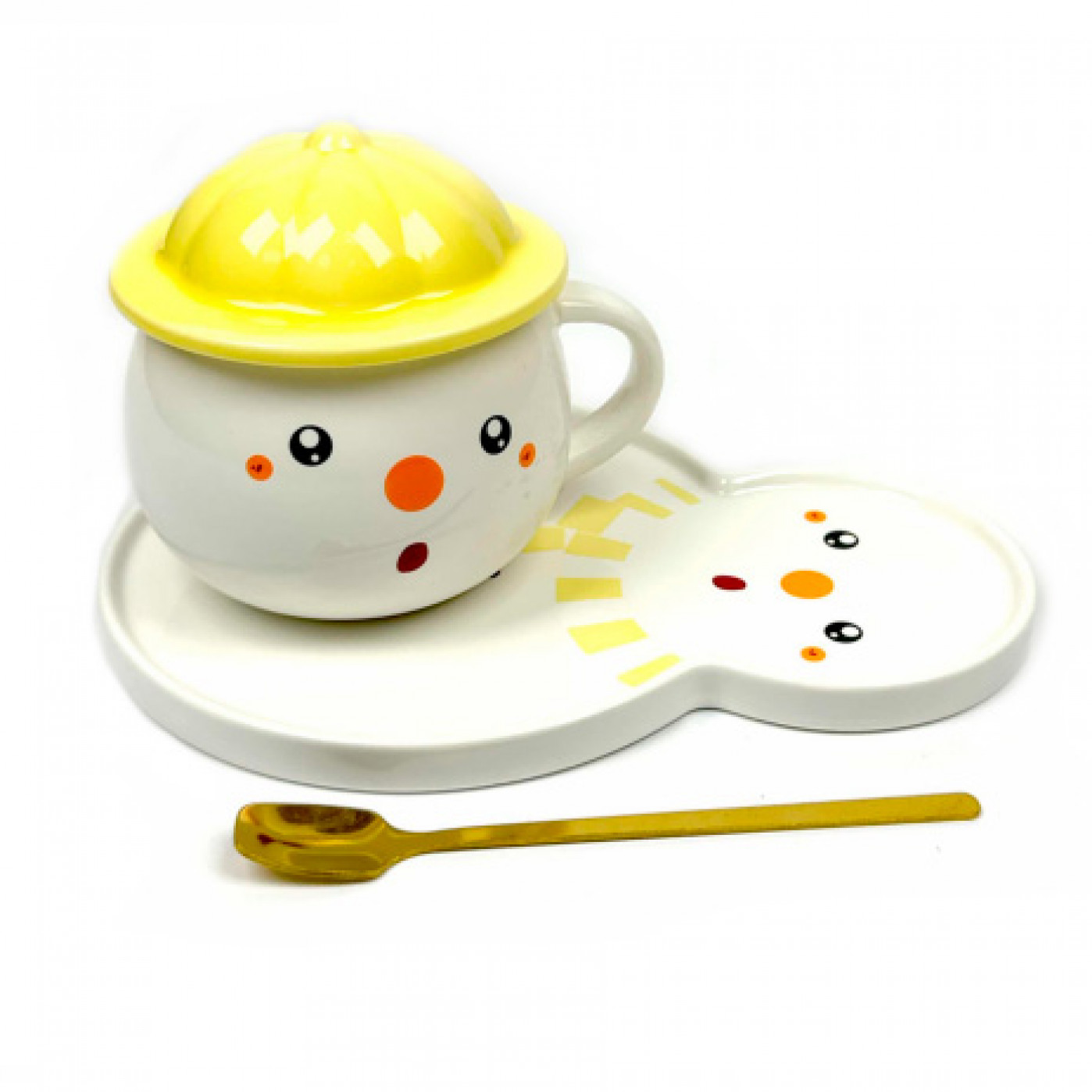 Кружка с блюдцем Снеговик желтый Кружка с блюдцем Снеговик желтый