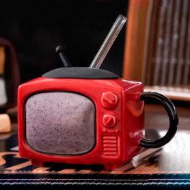 Кружка с крышкой и трубочкой Ретро Телевизор красный Кружка с крышкой и трубочкой Ретро Телевизор красный