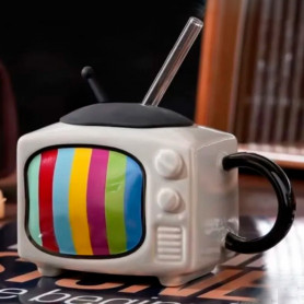 Кружка с крышкой и трубочкой Ретро Телевизор серый Кружка с крышкой и трубочкой Ретро Телевизор серый