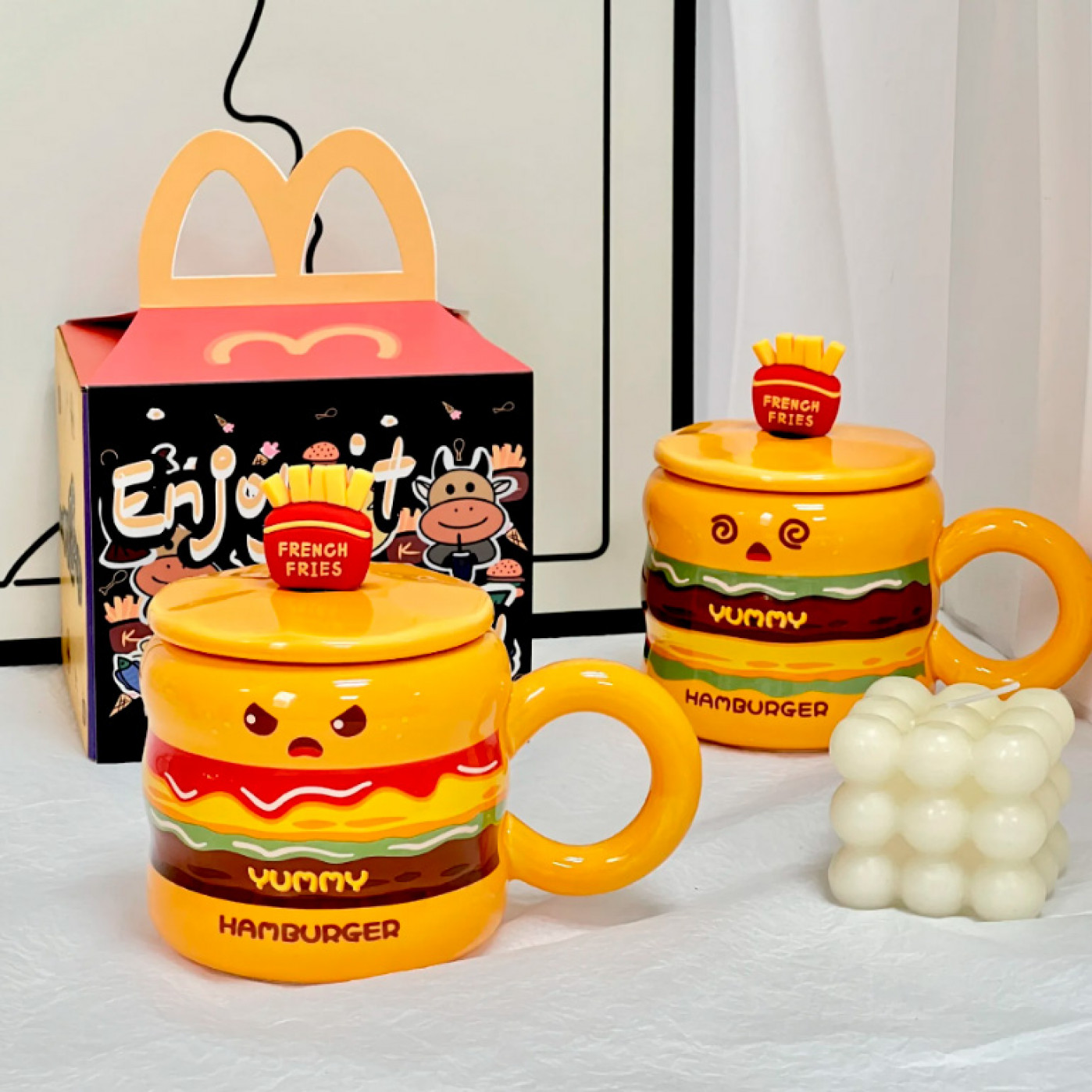 Кружка с крышкой и ложкой Бургер