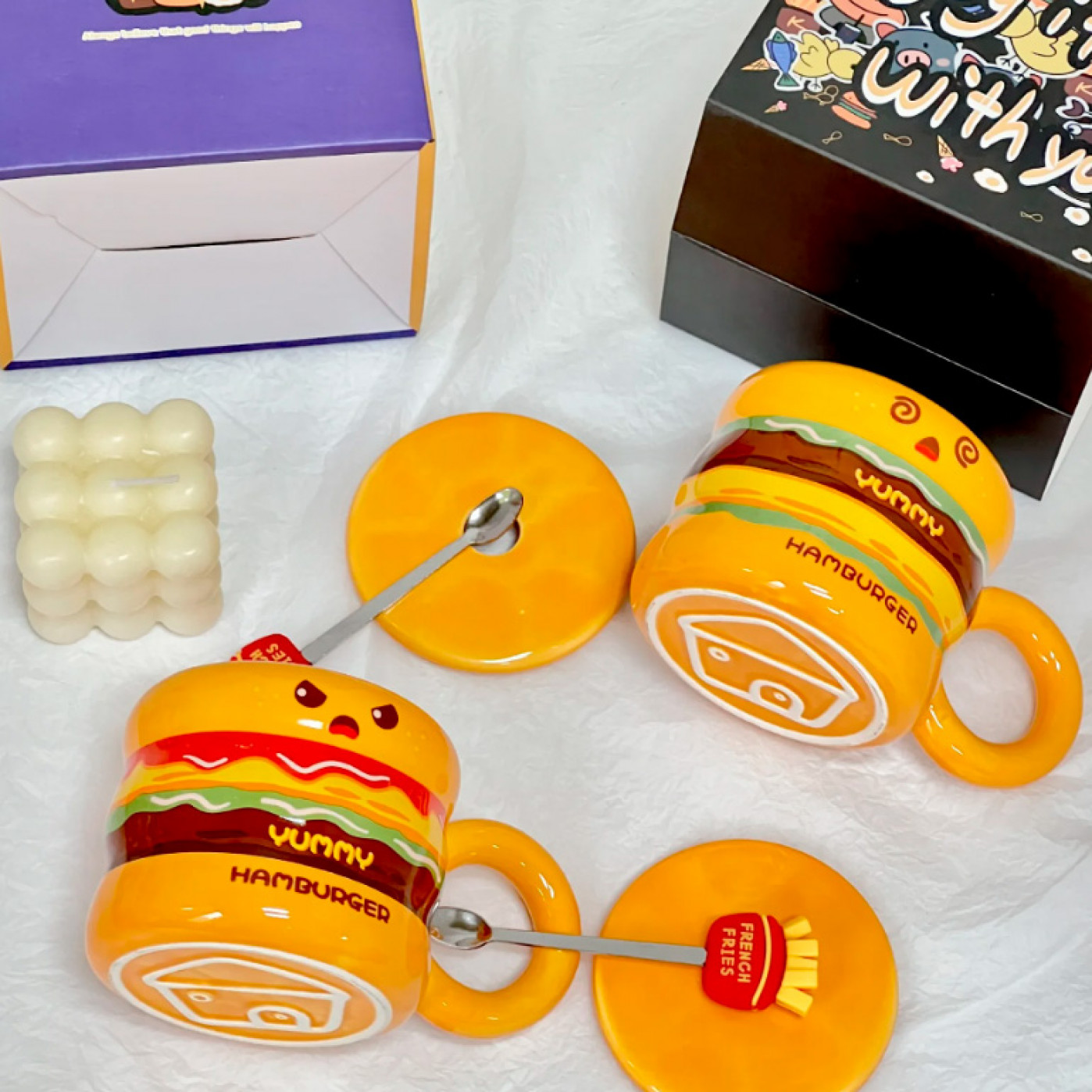 Кружка с крышкой и ложкой Бургер