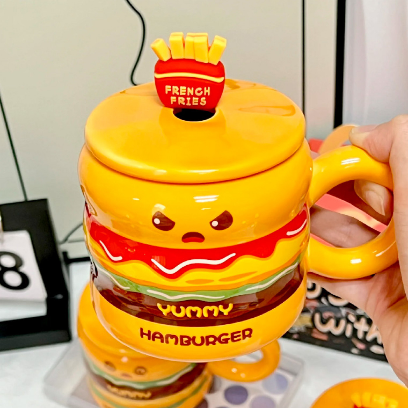 Кружка с крышкой и ложкой Бургер