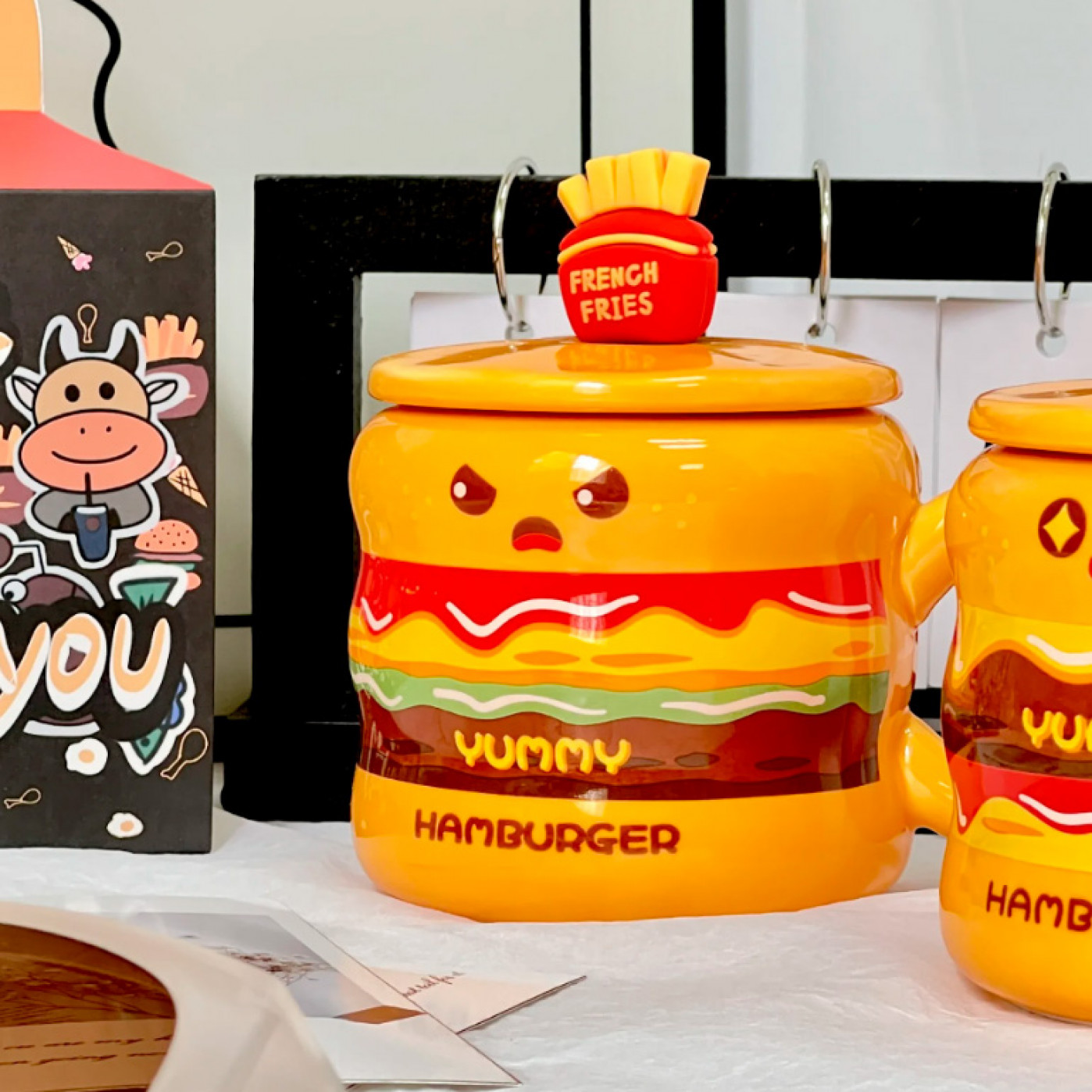 Кружка с крышкой и ложкой Бургер