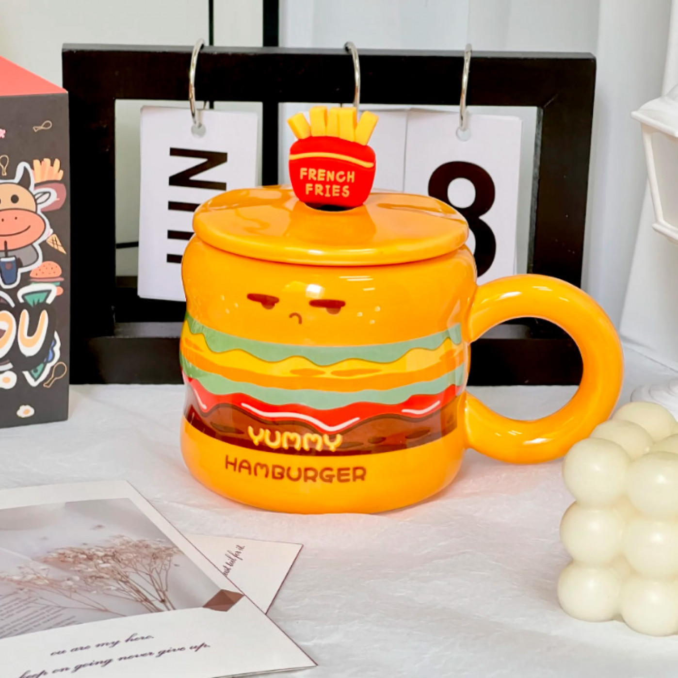 Кружка с крышкой и ложкой Чизбургер
