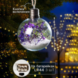 Елочный шар с подсветкой Сиреневые сухоцветы 8 см.