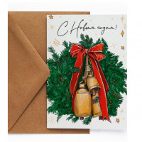 Новогодняя открытка Венок с колокольчиками