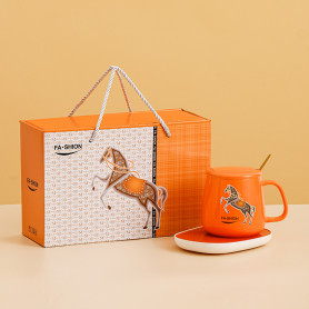 Подарочный набор Lucky кружка с подставкой для подогрева оранжевый-2