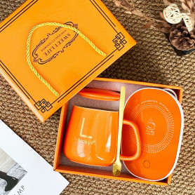 Подарочный набор Lucky кружка с подставкой для подогрева оранжевый