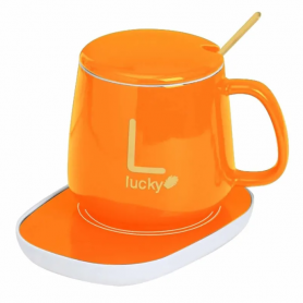 Подарочный набор Lucky кружка с подставкой для подогрева оранжевый-2