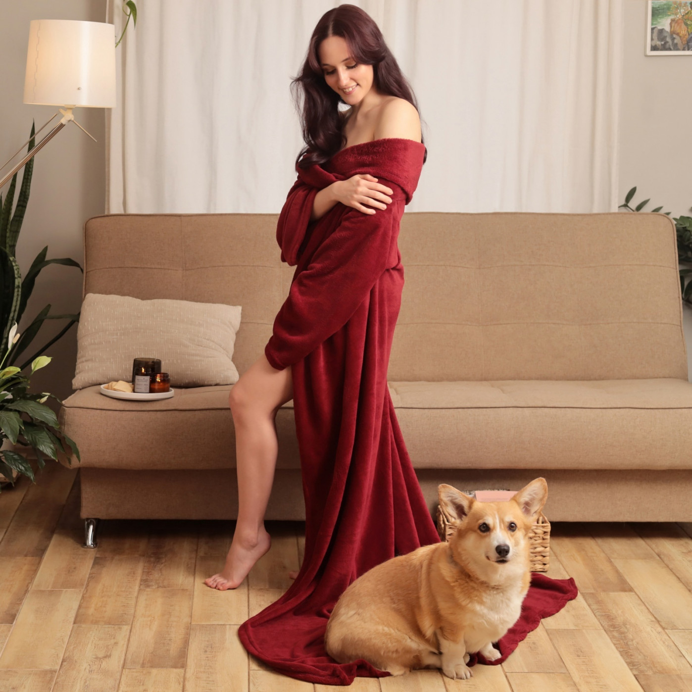 Плед с рукавами Этель 150 х 200 см. бордовый