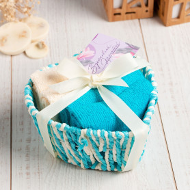 Подарочный набор махровых салфеток Сердечко голубой-2