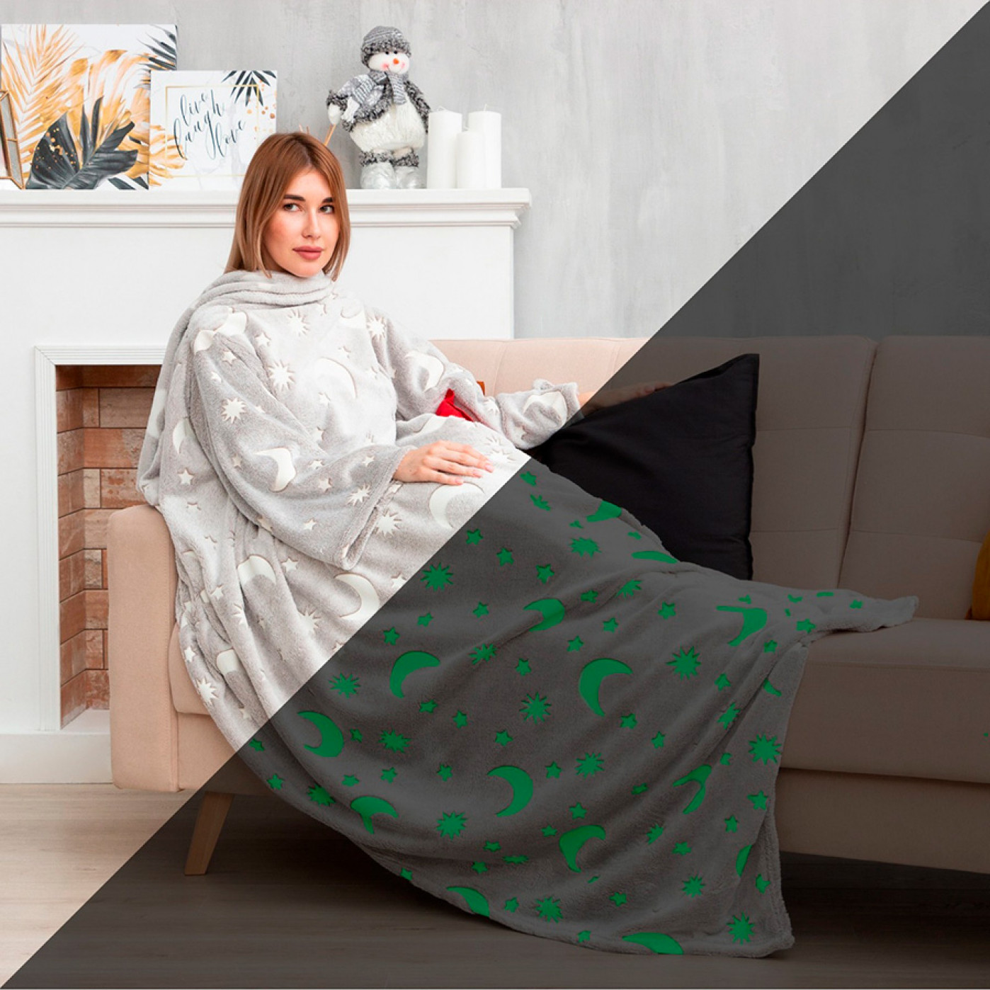 Плед с рукавами светящийся в темноте Луна 150 х 200 см.