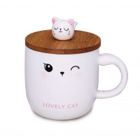 Кружка с крышкой и ложкой Lovely Cat. Разные цвета