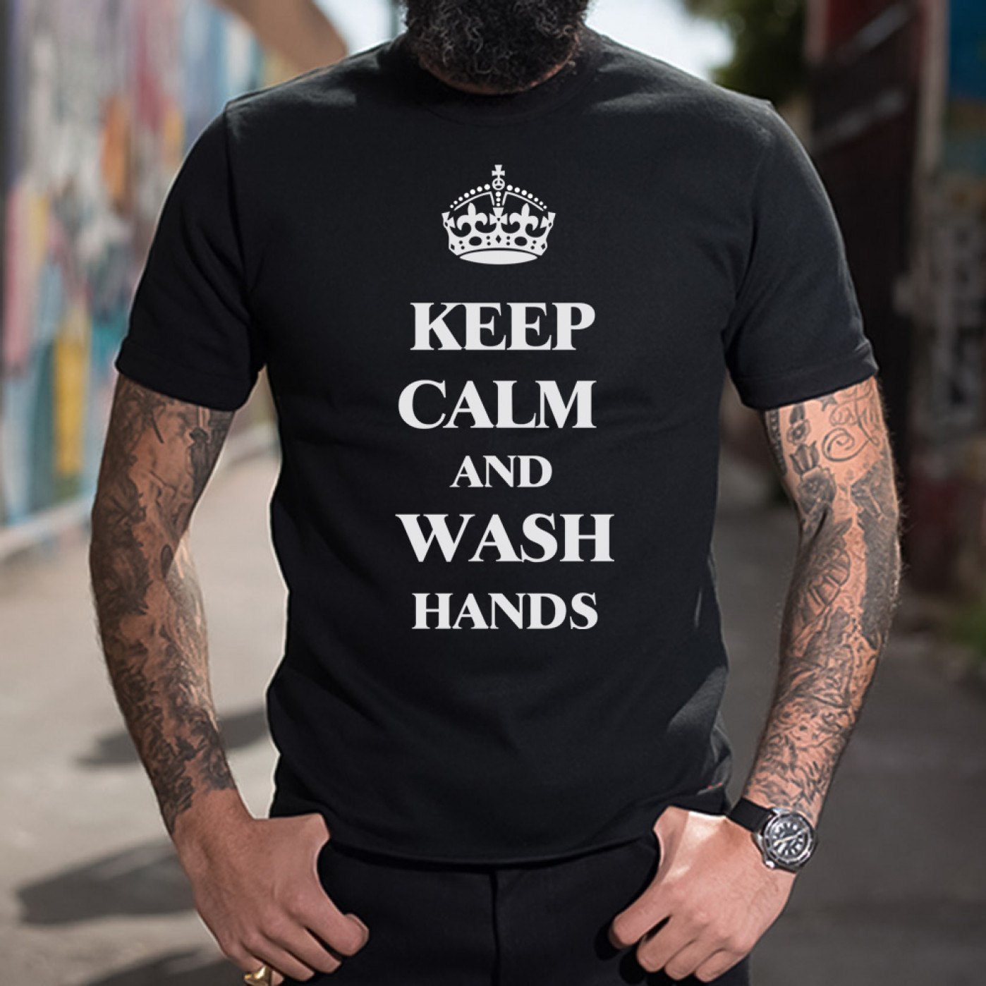 Футболка Keep Calm and Wash Hands - черная Футболка Keep Calm and Wash Hands - черная