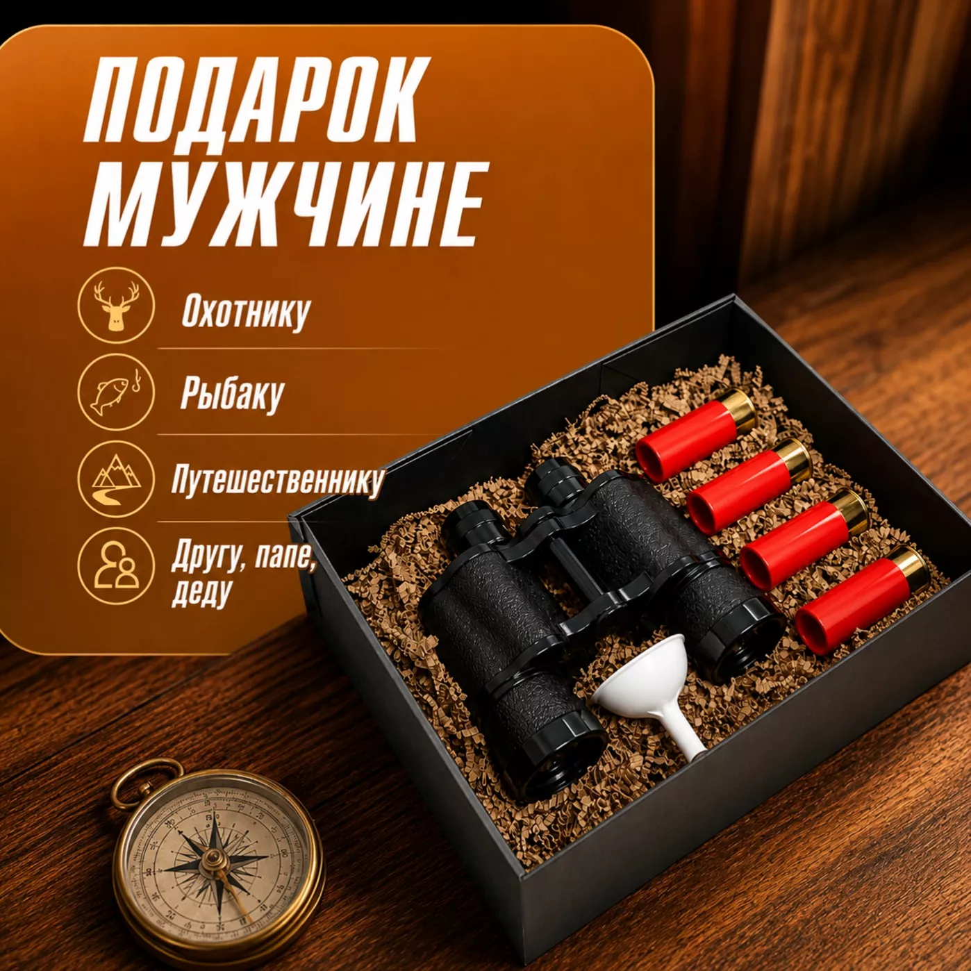 Подарочный набор для мужчин с фляжкой и стопками - Охотник за градусами