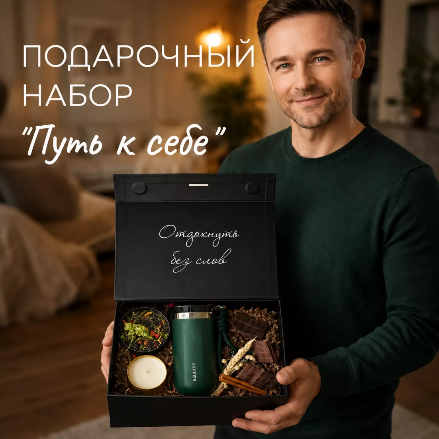 Подарочный набор Путь к себе 6 в 1 - с термокружкой, кофе, шоколадом