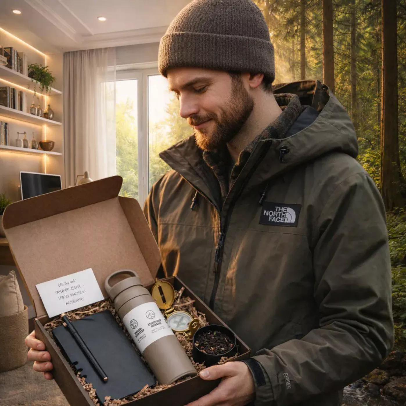 Подарочный набор с термосом, блокнотом, компасом и чаем 