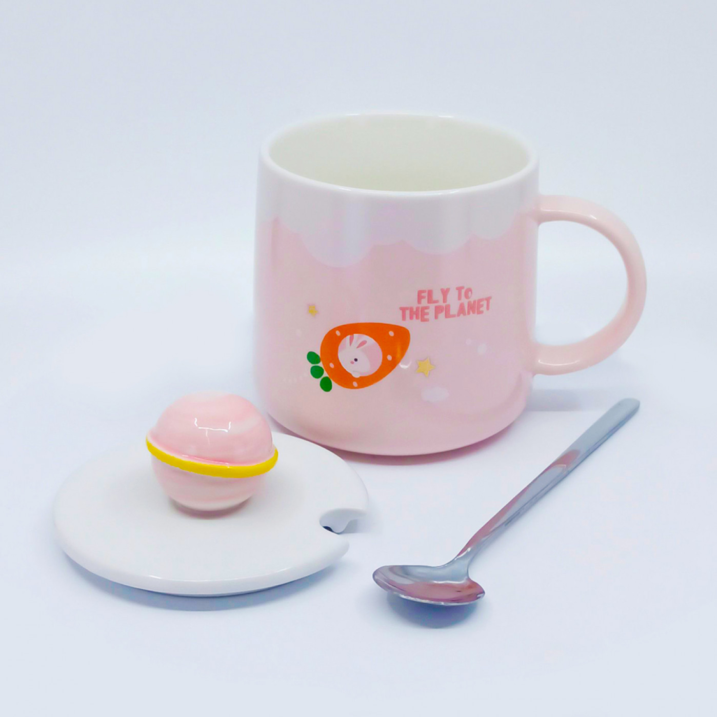 Кружка с крышкой и ложкой Fly to the planet