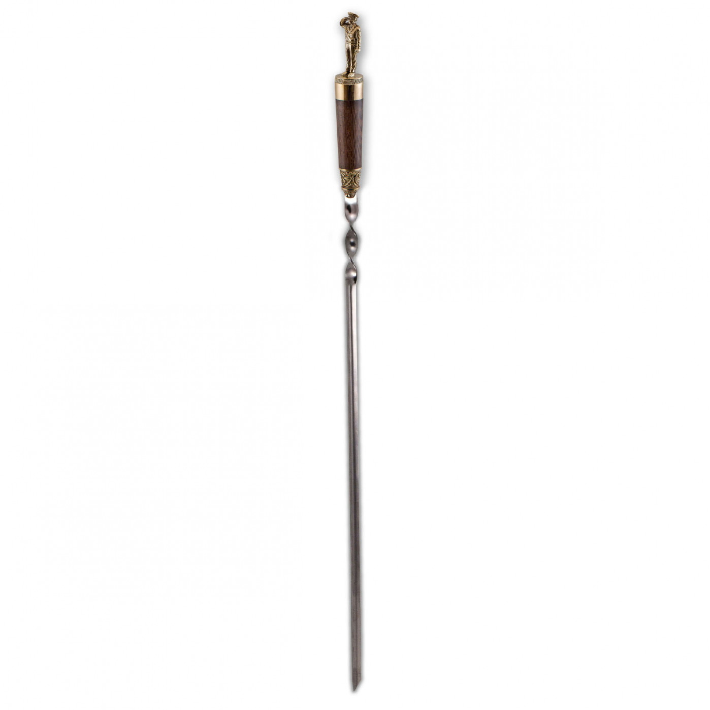 Шампур "Младший офицер" в колчане  из натуральной кожи с деревянной ручкой (венге) и фигуркой из латуни