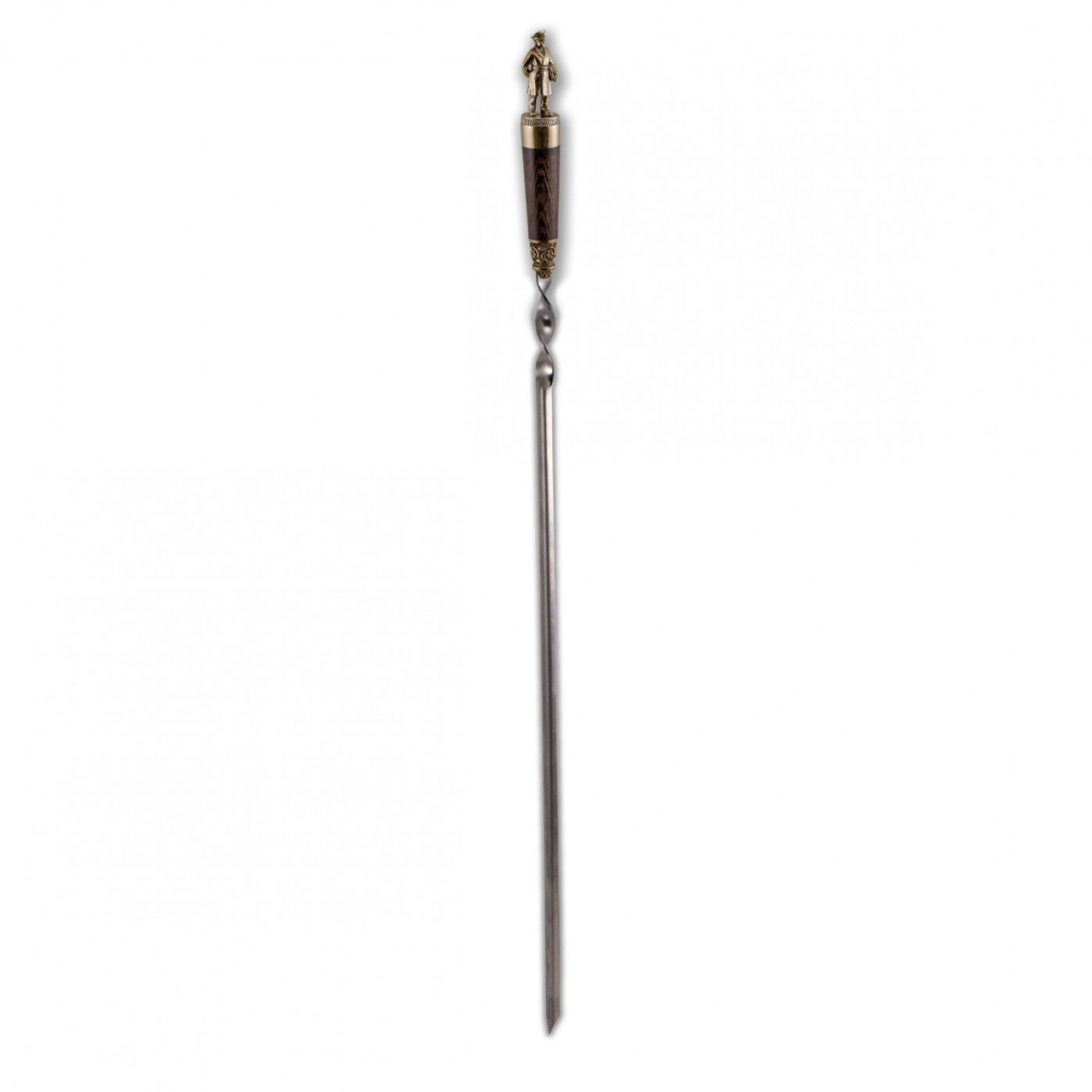 Шампур "Генерал" в колчане из натуральной кожи с деревянной ручкой (венге) и фигуркой из латуни