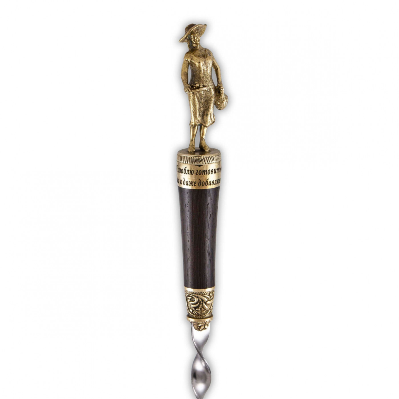 Набор шампуров "Семья"  в колчане из натуральной кожи с деревянными ручками (венге) и фигурками из латуни, 3 шампура