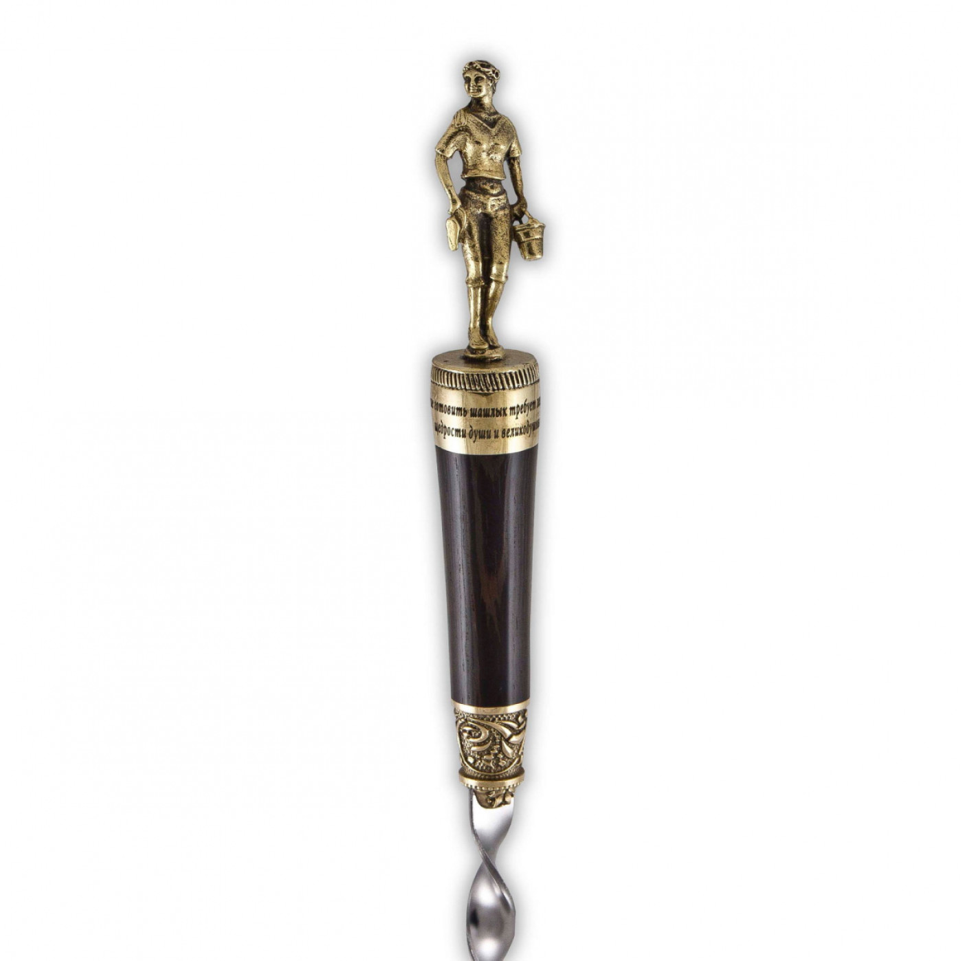 Набор шампуров "Семья"  в колчане из натуральной кожи с деревянными ручками (венге) и фигурками из латуни, 3 шампура