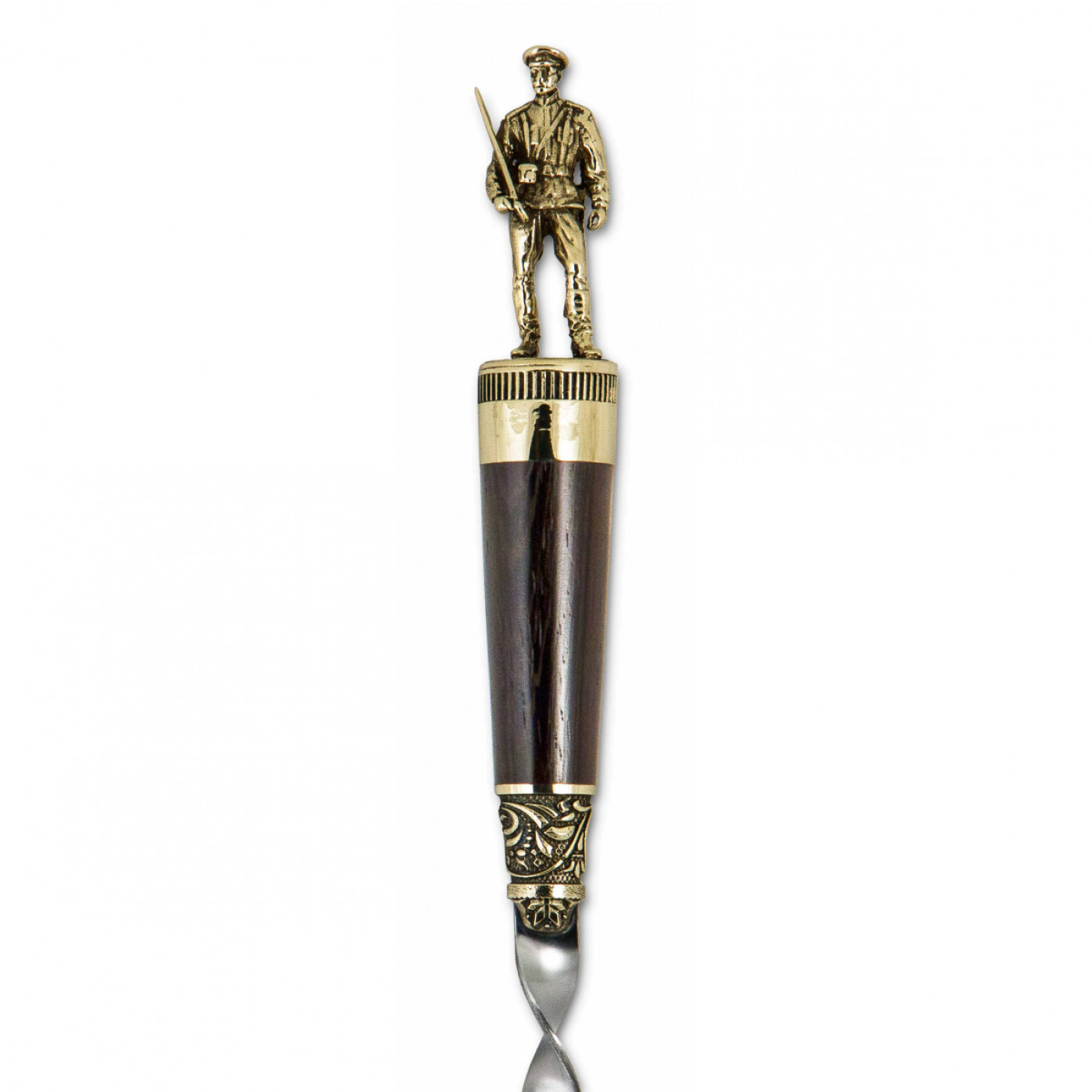 Набор шампуров "Защитники" в деревянном кейсе с фигурками из латуни, 6 шампуров (историческая тематика)