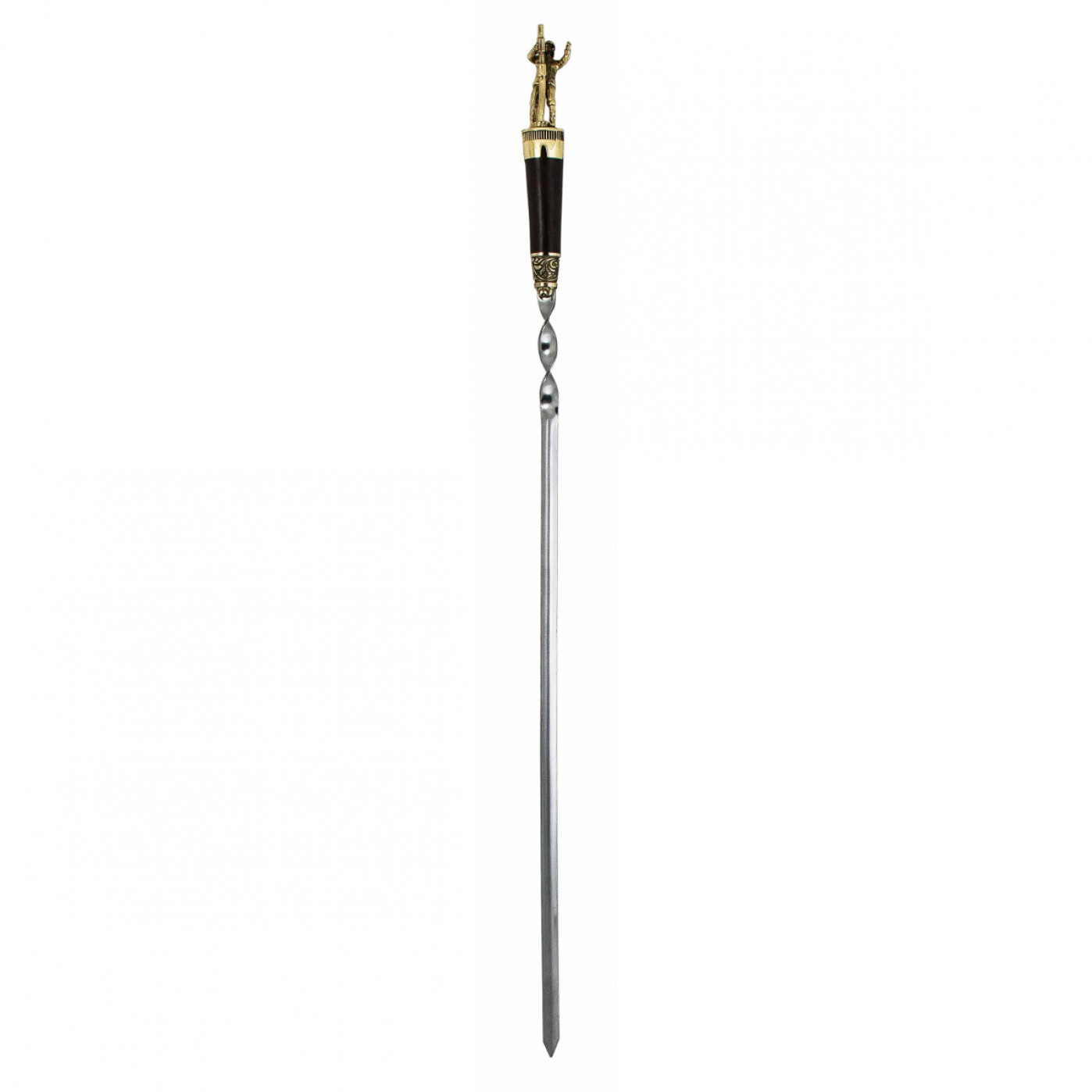 Набор шампуров "Нефтяник" в колчане из натуральной кожи с деревянными ручками (венге) и фигурками из латуни, 6 шампуров