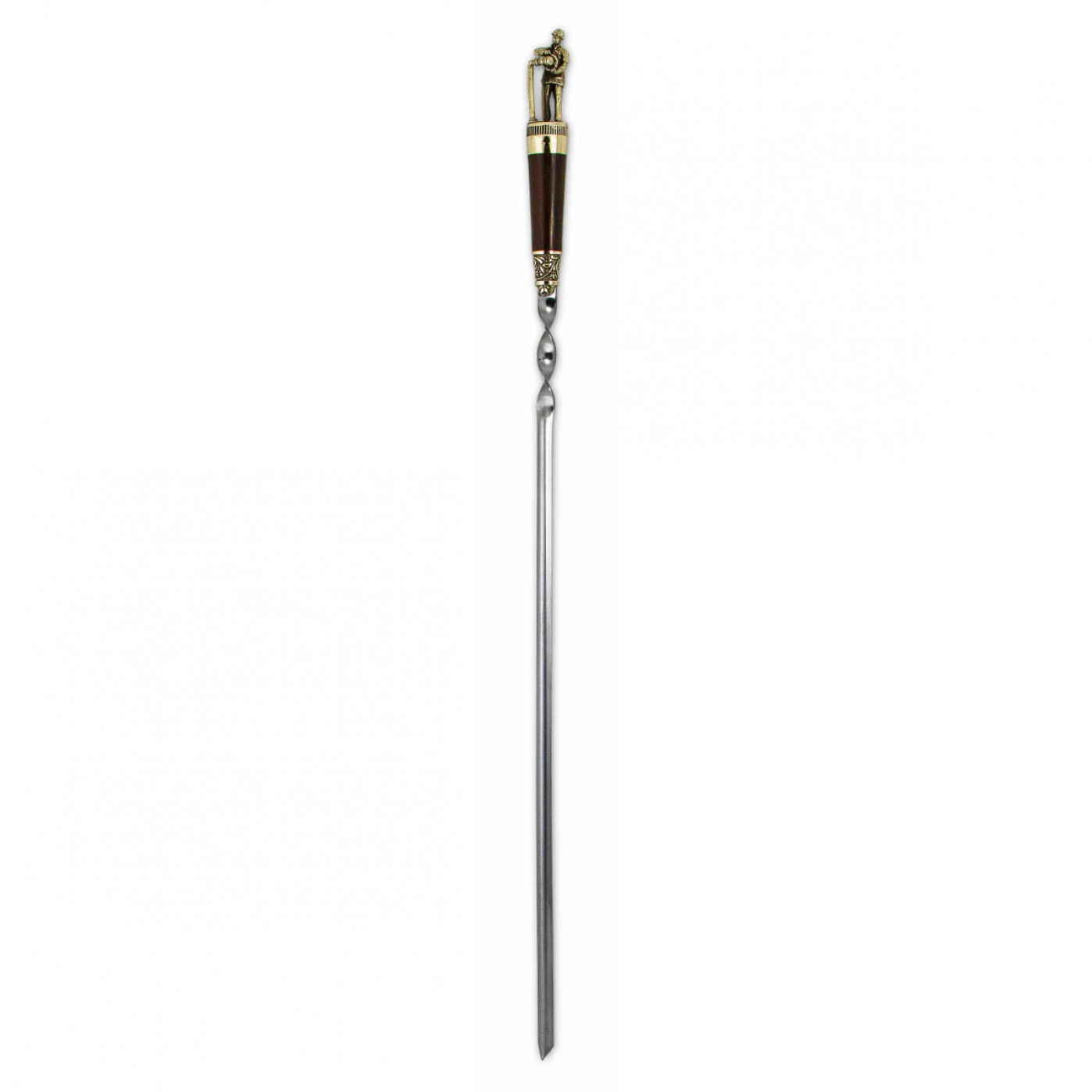 Набор шампуров "Газовик" в колчане из натуральной кожи с деревянными ручками (венге) и фигурками из латуни, 6 шампуров