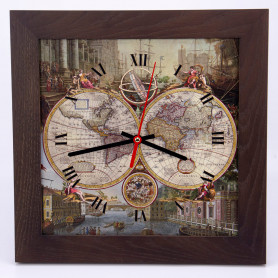 Часы "Карта мира" (керамика, дуб, УФ-печать)