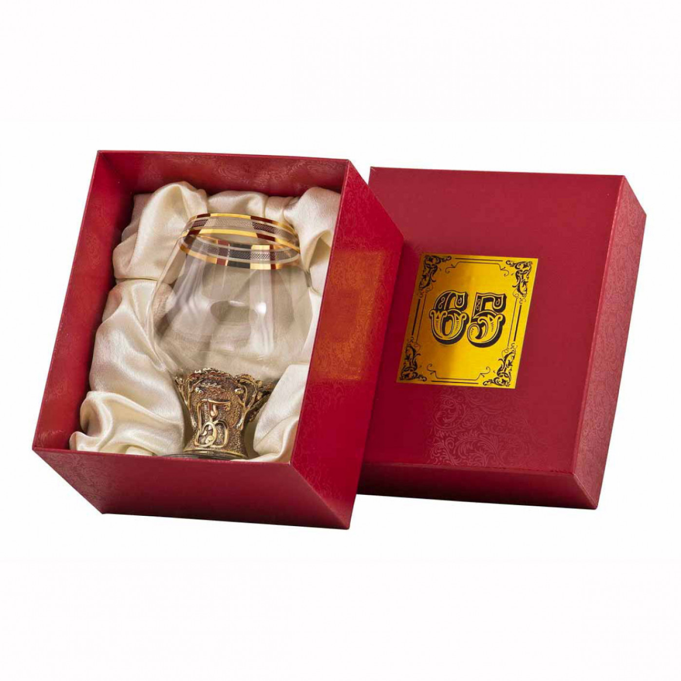 Бокал "65 лет" для бренди, Богемия, Н=135 мм, V=400 мл, отделка "Сеточка", золотое декорирование, бронза, ручная работа