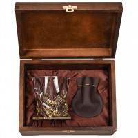 Бокал для виски ручная работа Охота на оленя в деревянной шкатулке